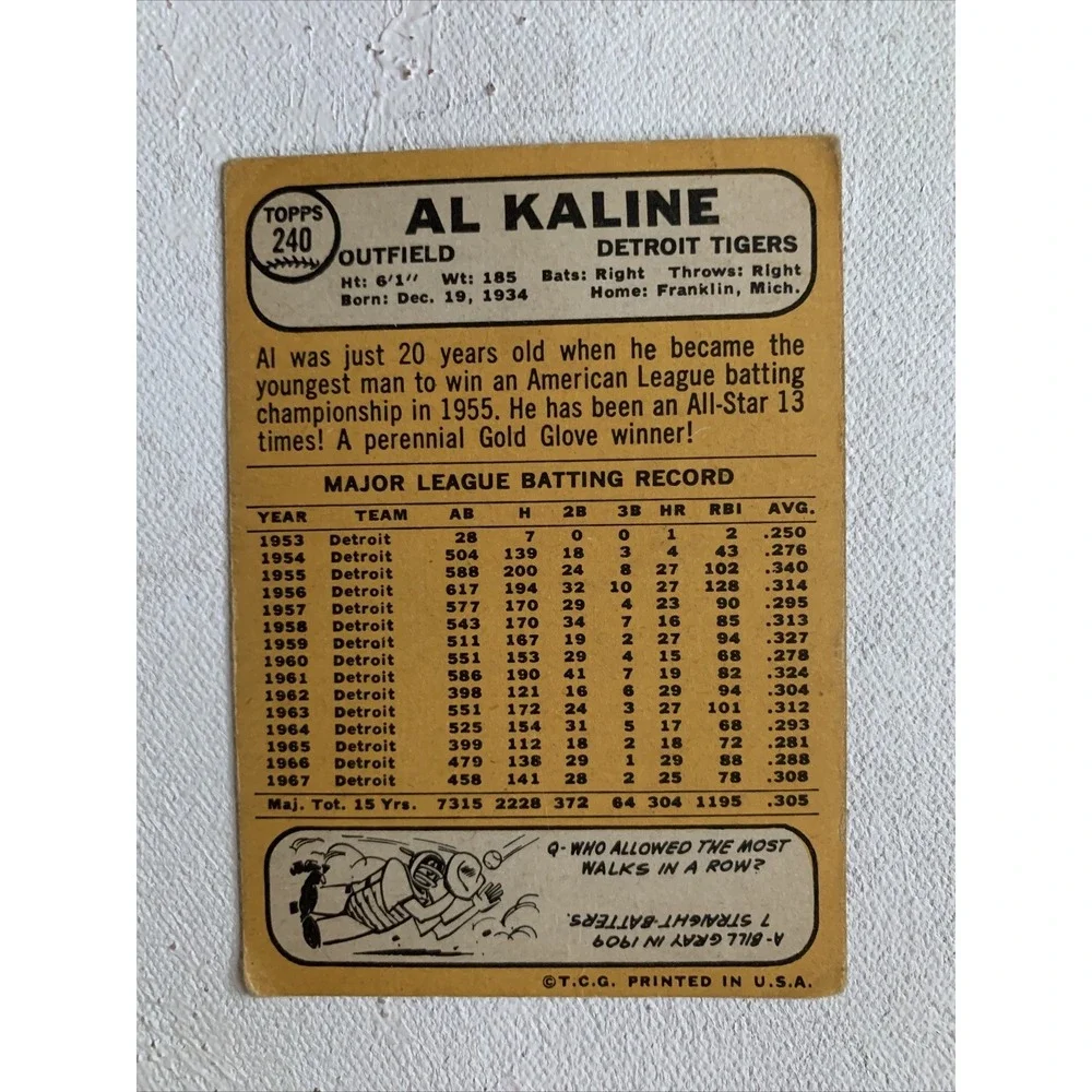 1968 Topps #240 Al Kaline VG